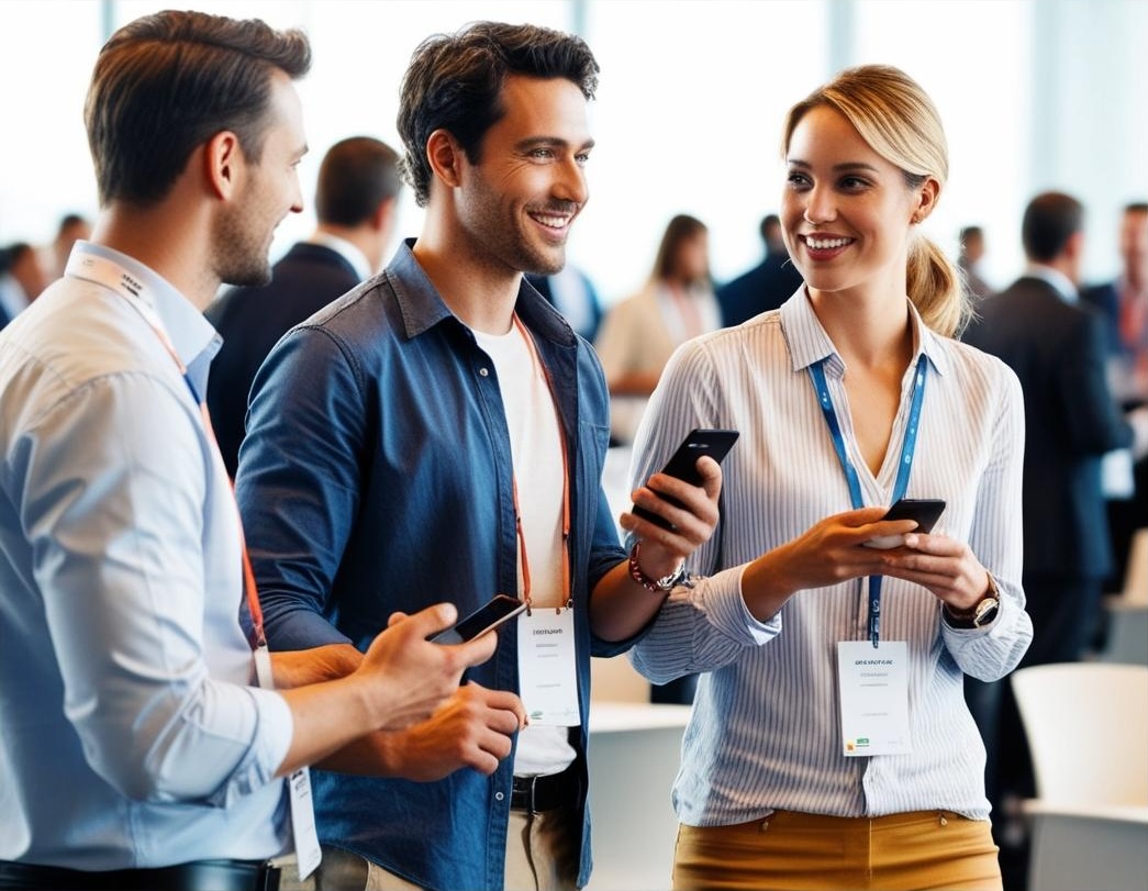 Conference attendees using mobile devices